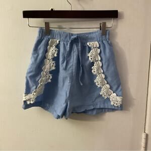 ASOS Swim Chambray Lace Scalloped Shorts 4 Casual Boho Coquette Girl Tomato Girl